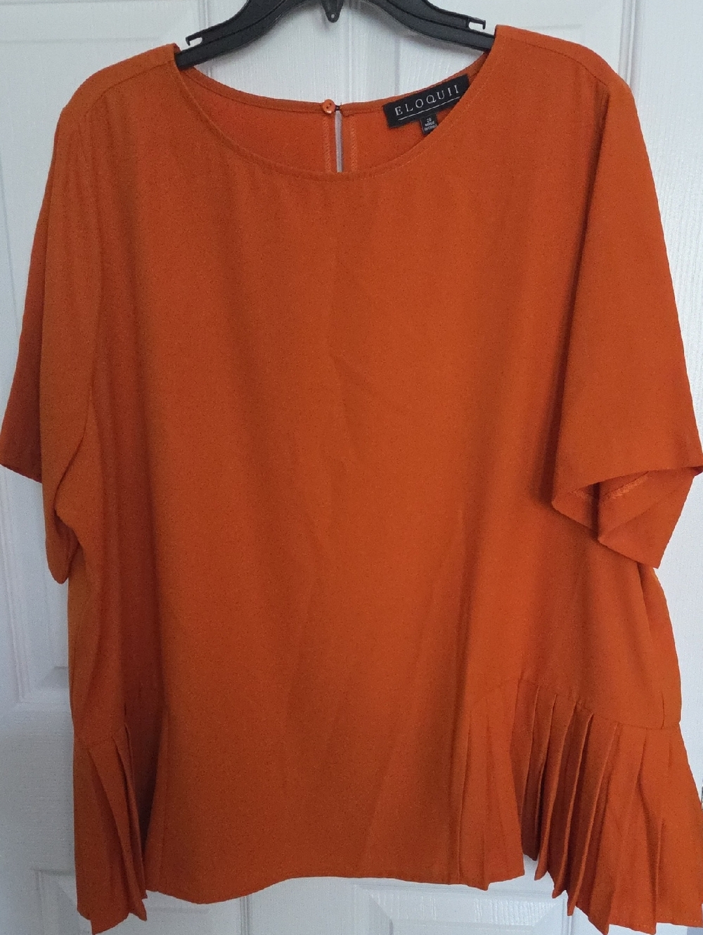 Eloquii Rust Orange Short Sleeve Pleated-Hem Blouse